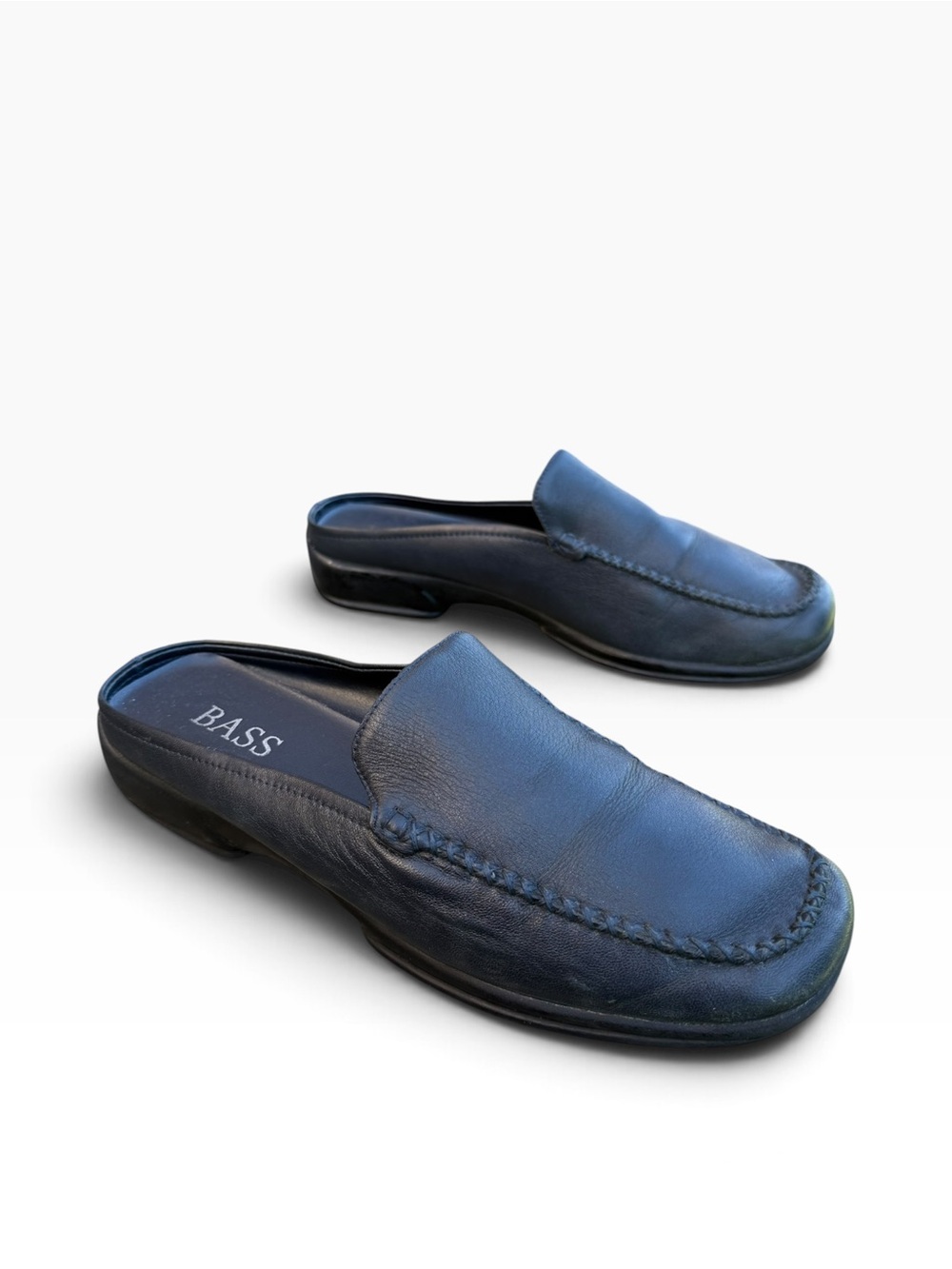 BASS Dark Blue Leather Slip On Mule Loafers Size 9